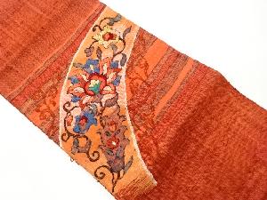 リサイクル　手織り真綿紬花唐草模様織出し名古屋帯